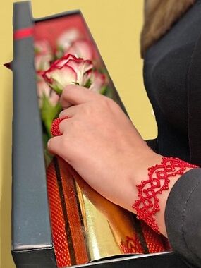 Handmade Red Lace Bracelet and Ring Set - Elegant Women's Jewelry